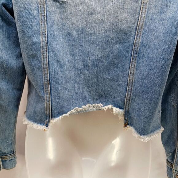 KanCan Light Wash Distressed Estilo/ Crop 4 Pocket Denim Jacket. Woman's XS.... - Picture 8 of 15